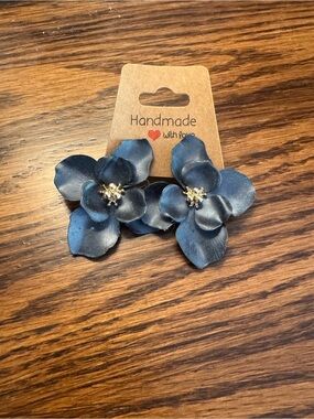 Handmade Navy Blue Floral Statement Earrings